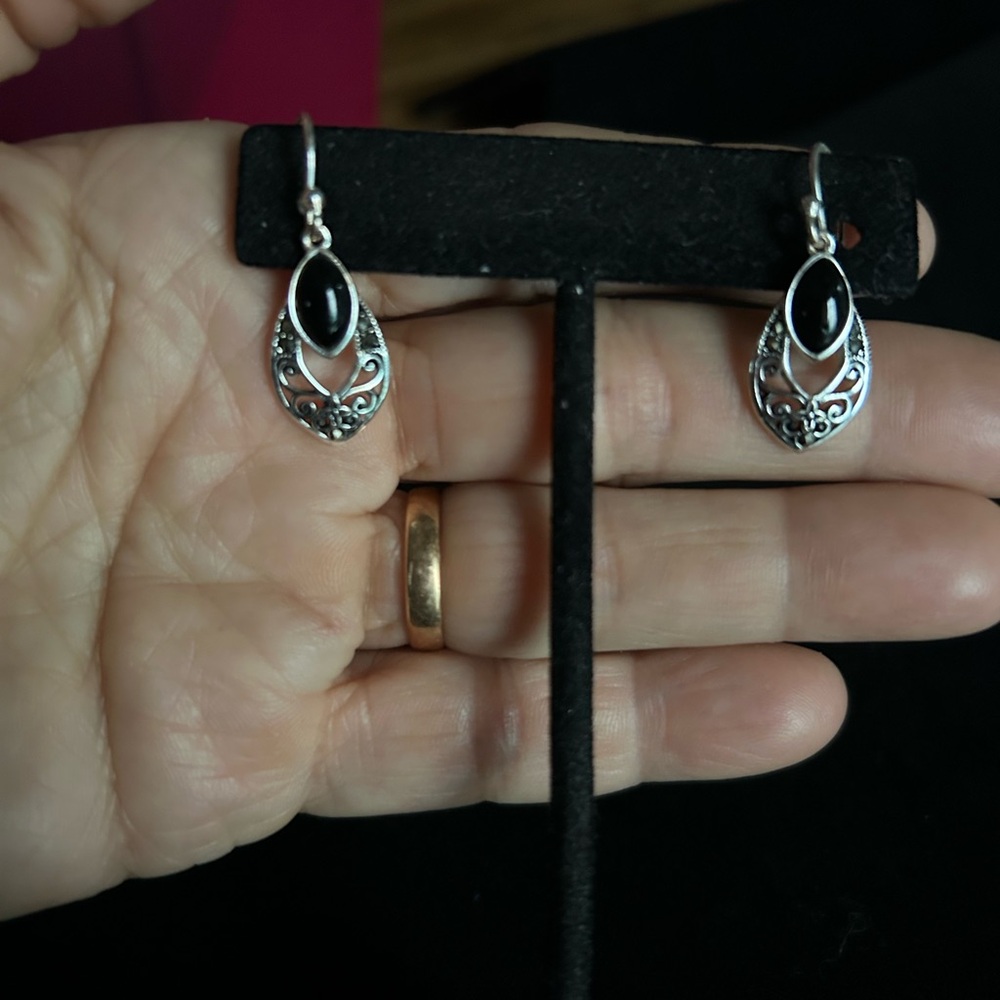 Elegant Silver and Black Dangle Earrings